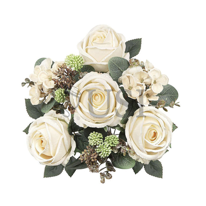 Mixed Eden Rose Hydrangea Berry Flower Bush w Filler x8, 19in, Cream Ivory