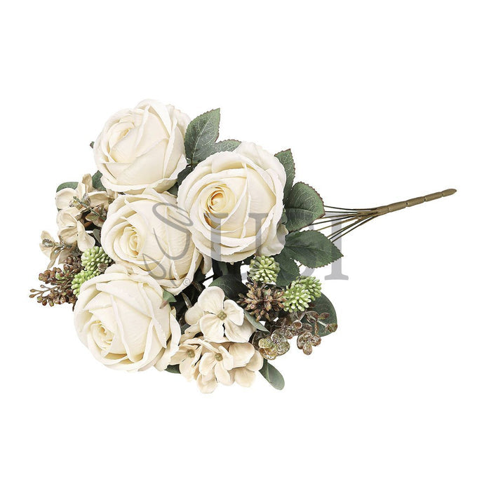 Mixed Eden Rose Hydrangea Berry Flower Bush w Filler x8, 19in, Cream Ivory