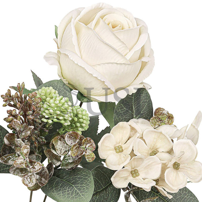 Mixed Eden Rose Hydrangea Berry Flower Bush w Filler x8, 19in, Cream Ivory