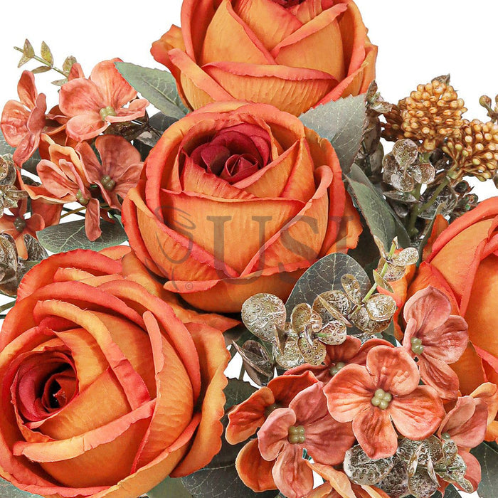 Mixed Eden Rose Hydrangea Berry Flower Bush w Filler x8, 19in, Orange