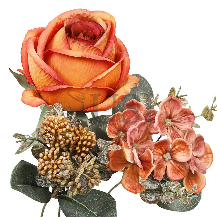 Mixed Eden Rose Hydrangea Berry Flower Bush w Filler x8, 19in, Orange