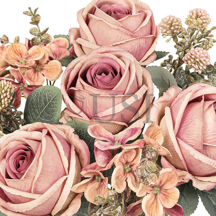 Mixed Eden Rose Hydrangea Berry Flower Bush w Filler x8, 19in, Rose Cafe
