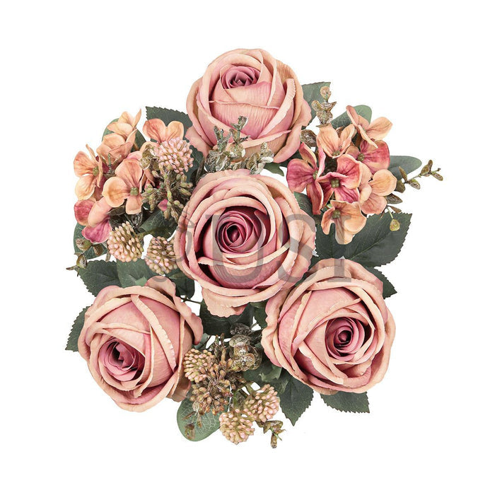 Mixed Eden Rose Hydrangea Berry Flower Bush w Filler x8, 19in, Rose Cafe