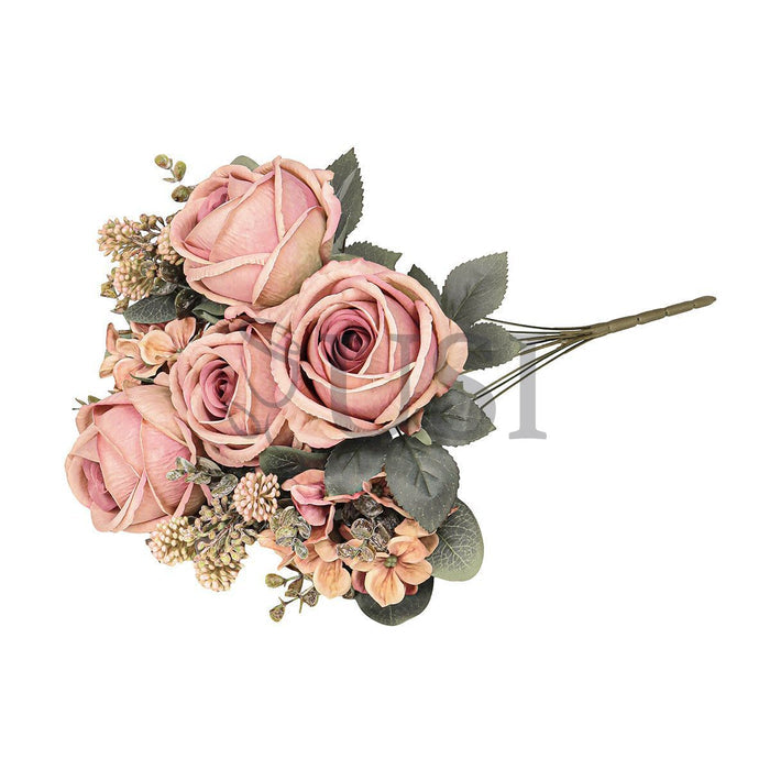 Mixed Eden Rose Hydrangea Berry Flower Bush w Filler x8, 19in, Rose Cafe