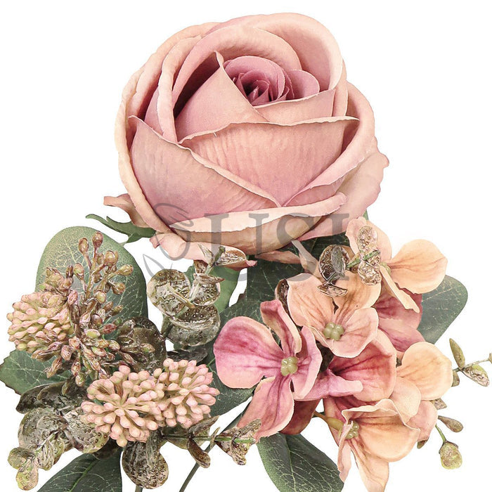 Mixed Eden Rose Hydrangea Berry Flower Bush w Filler x8, 19in, Rose Cafe
