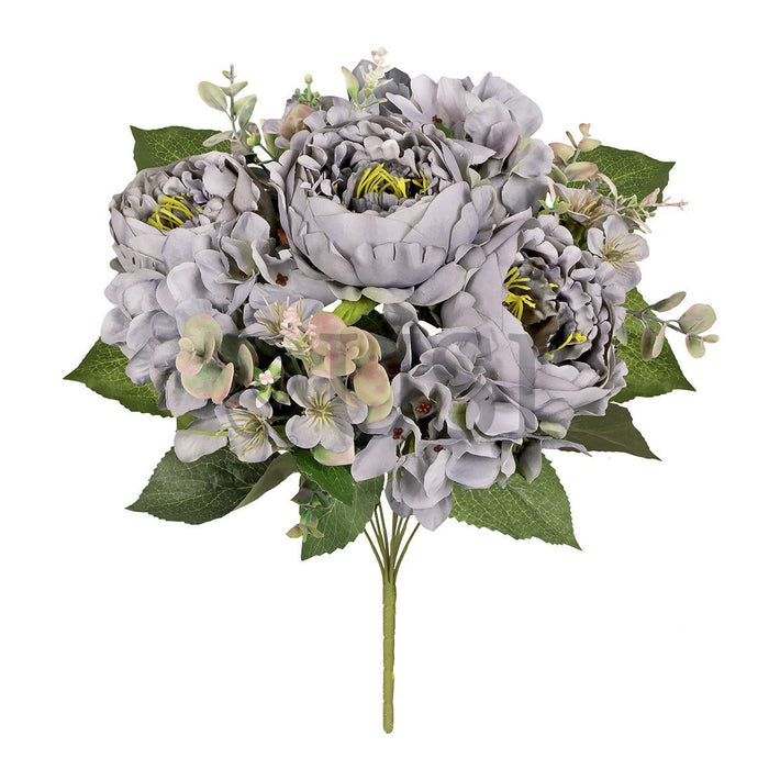 Mixed Peony Hydrangea Blossom Flower Bush w Filler x9, 17in, Grey
