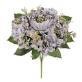 Mixed Peony Hydrangea Blossom Flower Bush w Filler x9, 17in, Grey