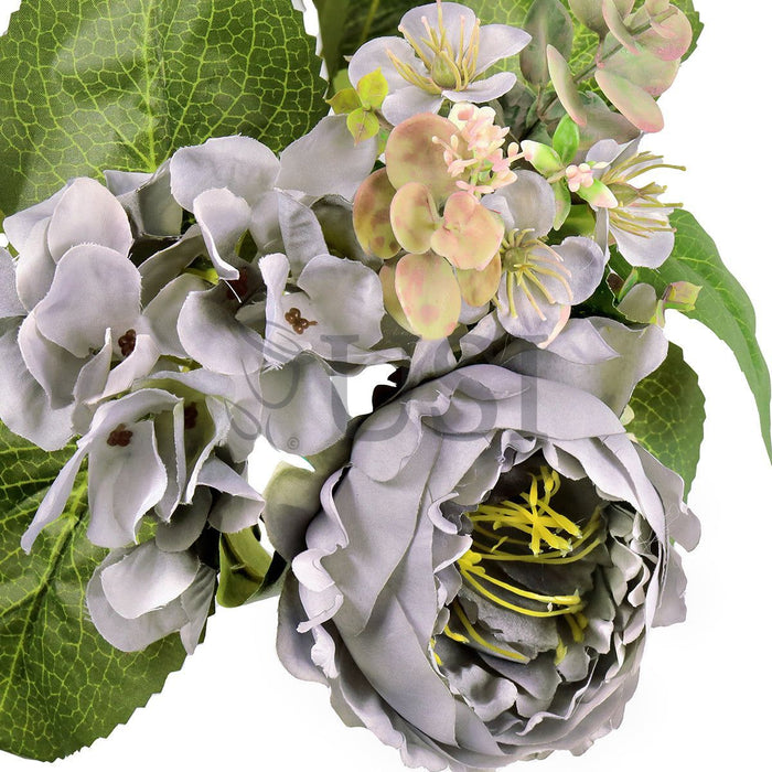 Mixed Peony Hydrangea Blossom Flower Bush w Filler x9, 17in, Grey