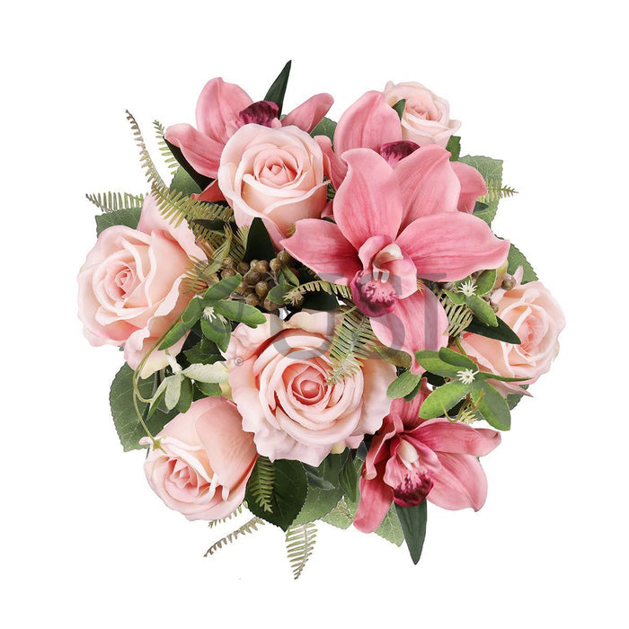 Mixed Rose Cymbidium Orchid Flower Bush w Filler x12, 18in, Blush Rose
