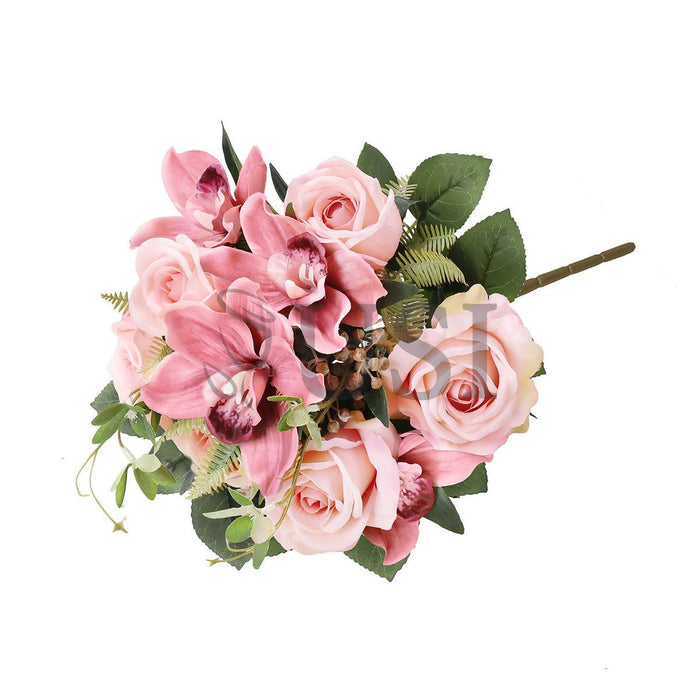 Mixed Rose Cymbidium Orchid Flower Bush w Filler x12, 18in, Blush Rose
