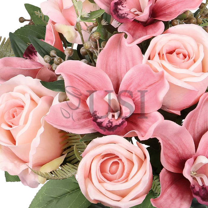 Mixed Rose Cymbidium Orchid Flower Bush w Filler x12, 18in, Blush Rose
