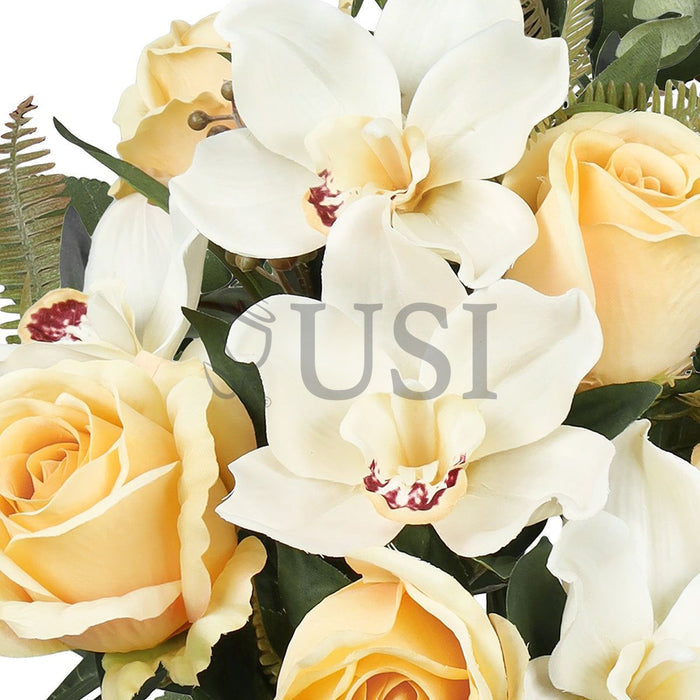 Mixed Rose Cymbidium Orchid Flower Bush w Filler x12, 18in, Ivory Champagne