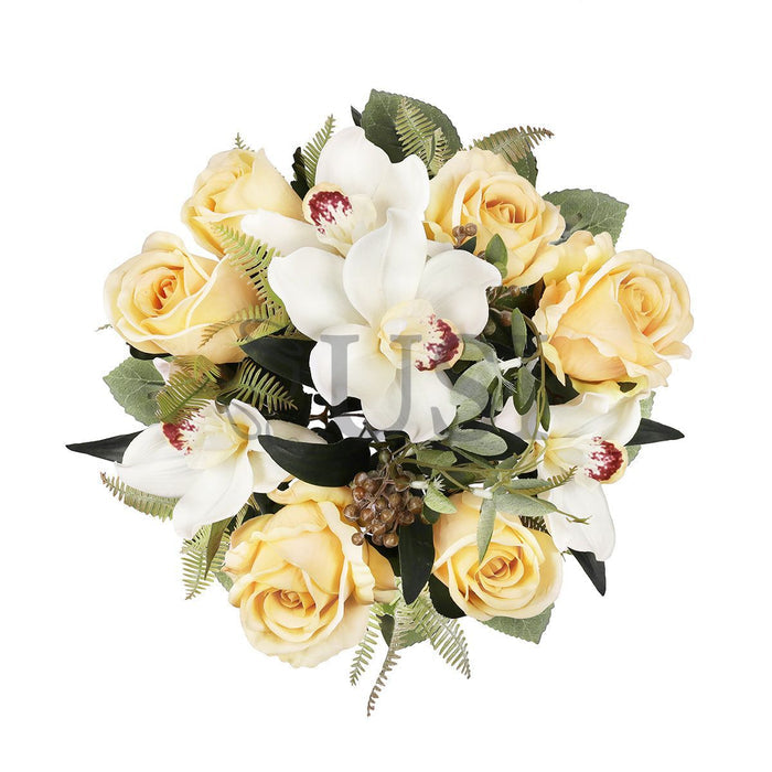 Mixed Rose Cymbidium Orchid Flower Bush w Filler x12, 18in, Ivory Champagne