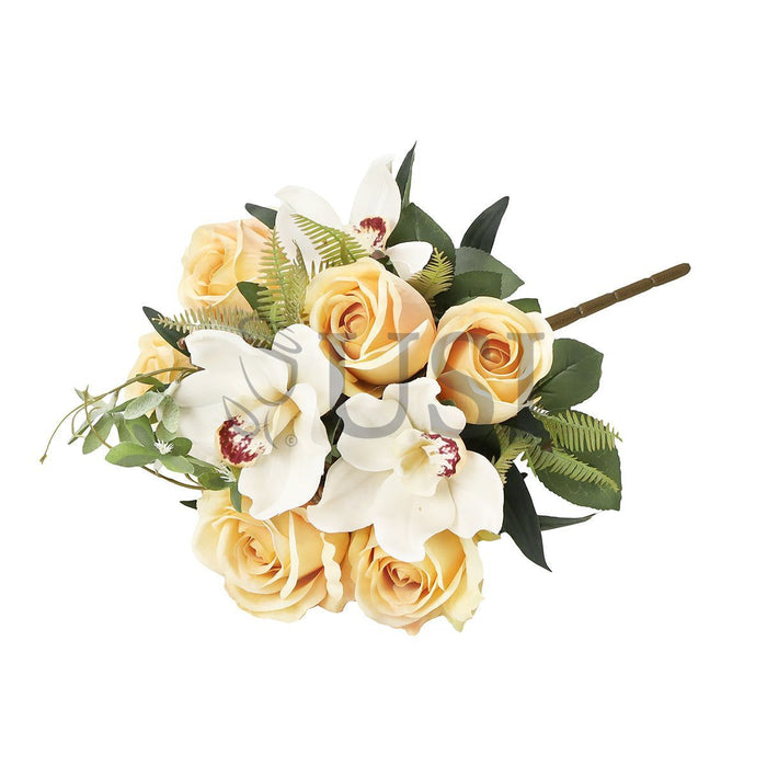 Mixed Rose Cymbidium Orchid Flower Bush w Filler x12, 18in, Ivory Champagne