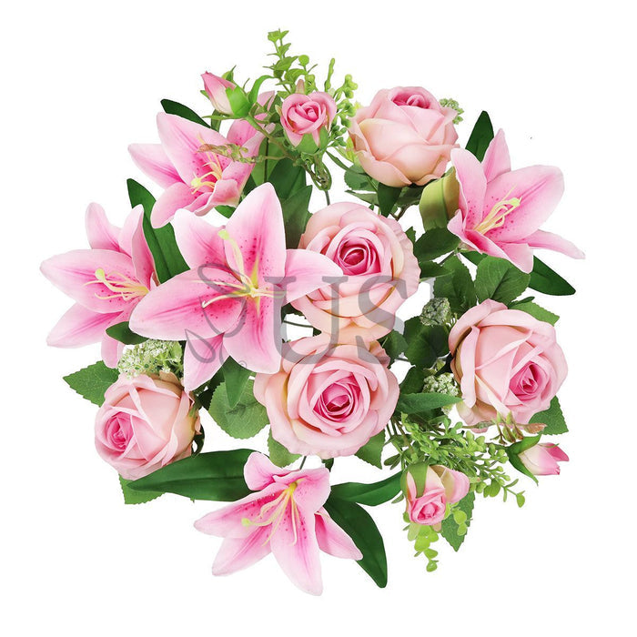 Mixed Rose Stargazer Lily Flower Bush w Filler x12, 18in, Pink