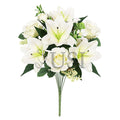 Mixed Sweet Rose Lily Blossom Flower Bush w Filler x9, 20in, Cream White