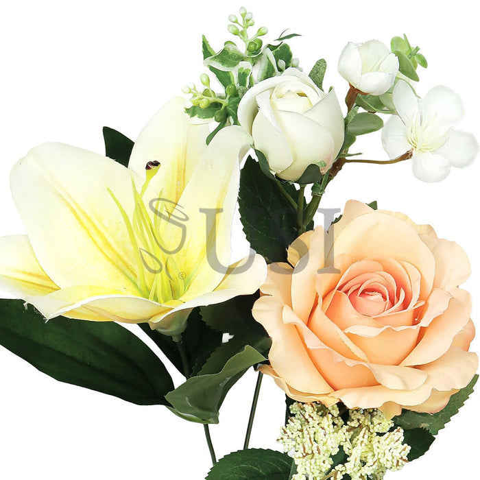 Mixed Sweet Rose Lily Blossom Flower Bush w Filler x9, 20in, Yellow Peach