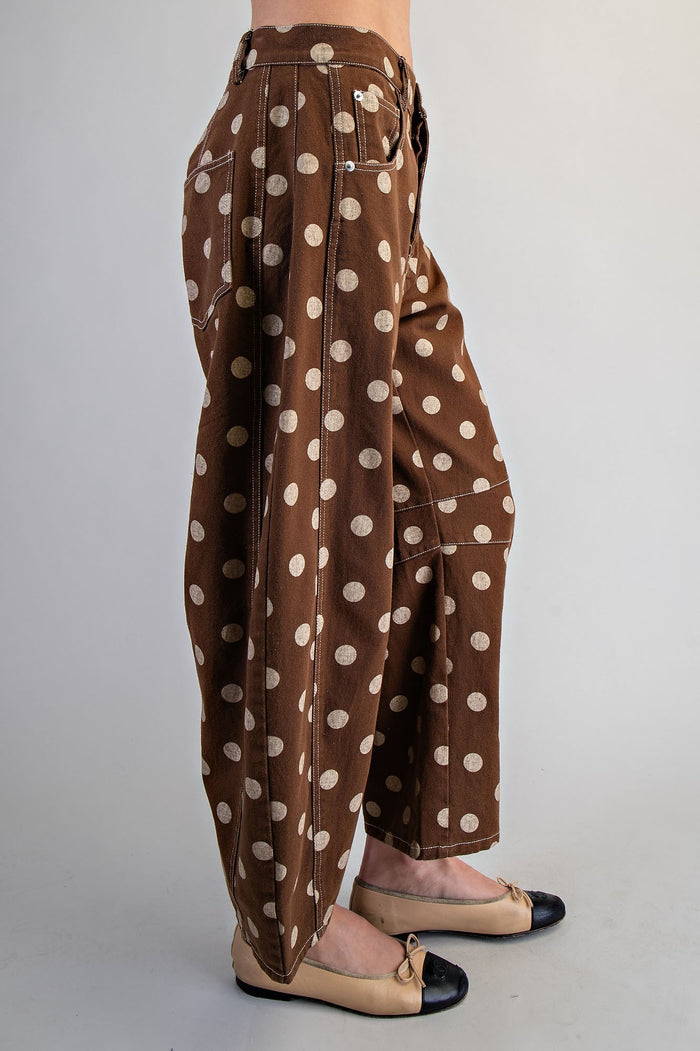Mocha Polka Dot Barrel Jeans