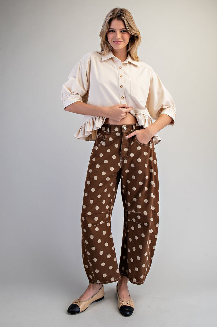 Mocha Polka Dot Barrel Jeans