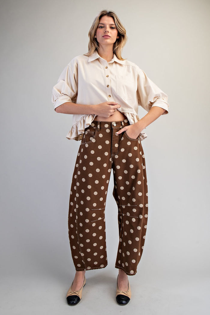 Mocha Polka Dot Barrel Jeans