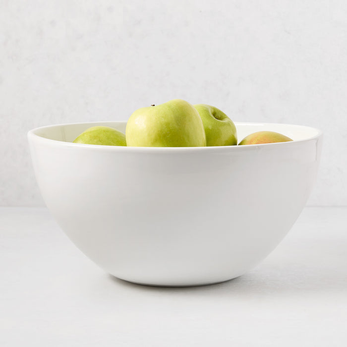 HG Modern Large Ceramic Serve Bowl, white, 14"Dia, with green apples.