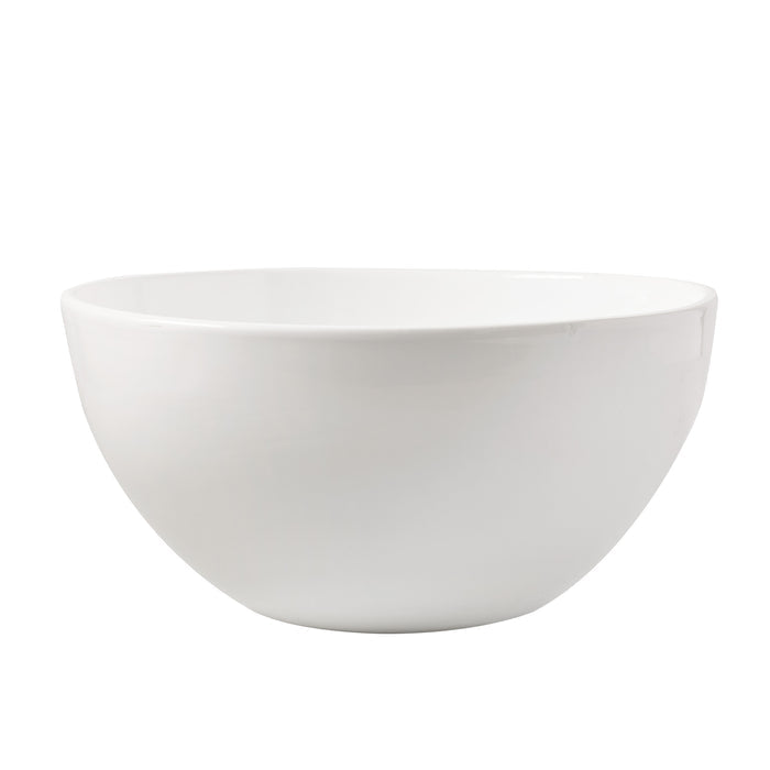 White, sleek, modern ceramic serve bowl, 14" diameter.