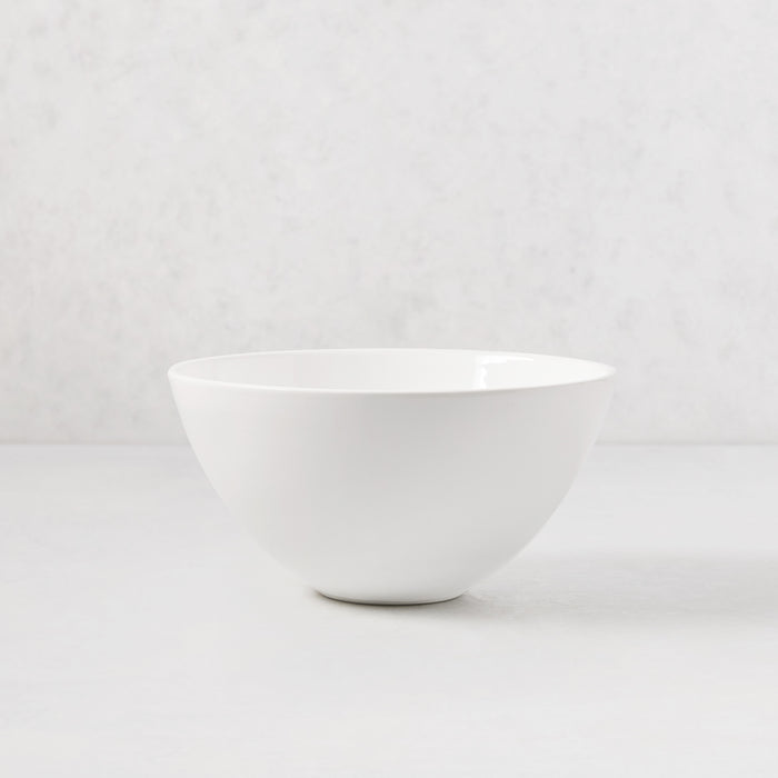 HG Modern Small Ceramic Serve Bowl, white, 8"Dia, high-fired earthenware, minimalist design.