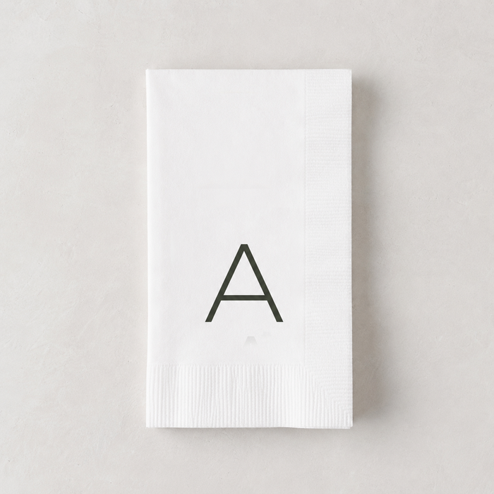 White 3-ply paper hand towel / paper napkin with a grey monogram letter "A" on a light background.