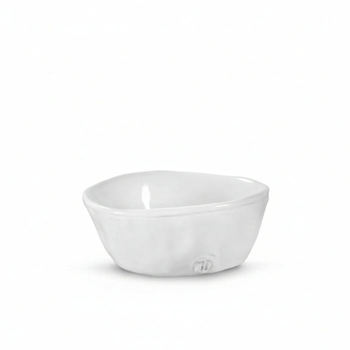 Handmade creamy white ceramic round baker, organic shape, 4.25"Dia x 1.75"H.