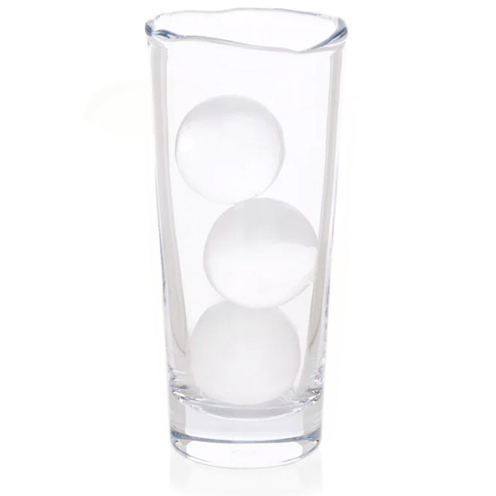 Clear Mozes Scissor-Cut Water Glass, 10.5 oz, with a rippled rim and three white ice spheres inside.