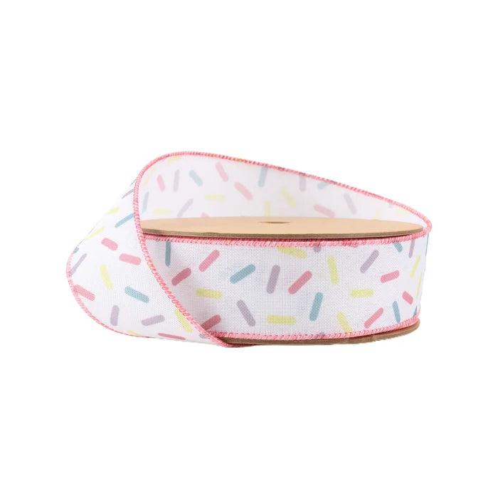 Multi Sprinkles on White Ribbon, 1.5" X 10YD