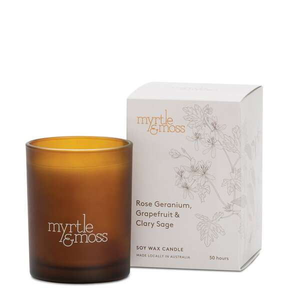 rose geranium grapefruit sage candle by myrtle & moss