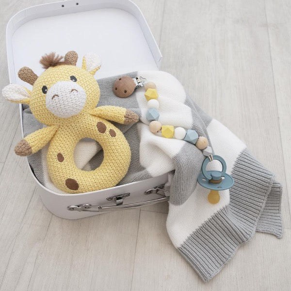 Noah the Giraffe Yellow Knitted Rattle