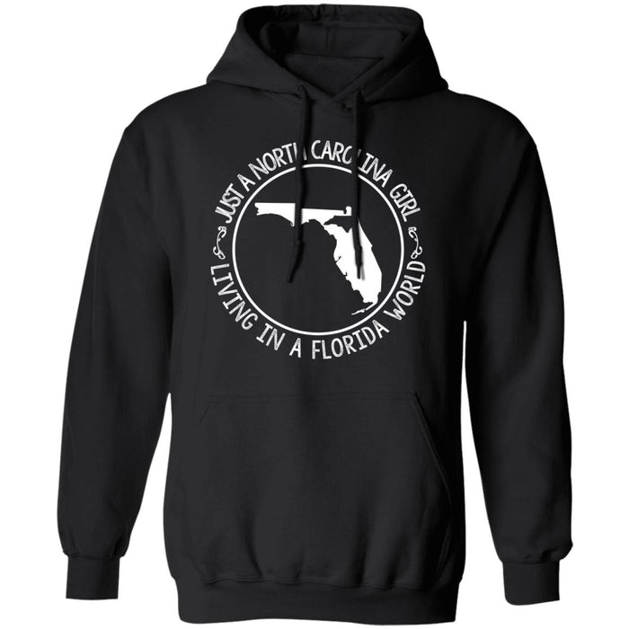 North Carolina Girl Living In Florida World T- Shirt - T-shirt Teezalo