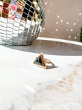 Onyx Triangle Gold Halo Statement Ring size 8.5