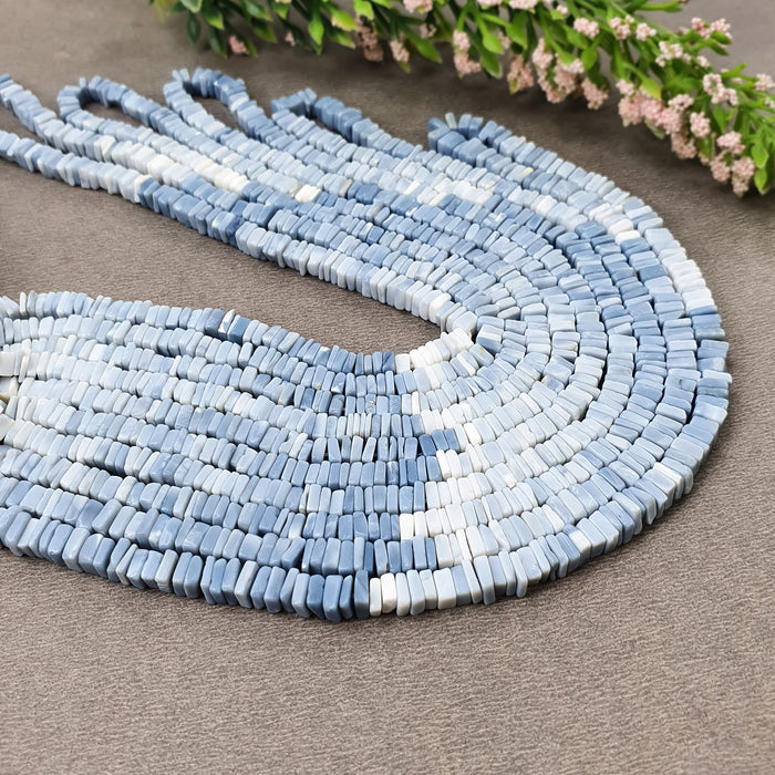 OPAL Gemstone Loose BEADS : Natural Color Enhanced Shaded Blue Opal Loose Square Heishe Statement Beads 17"