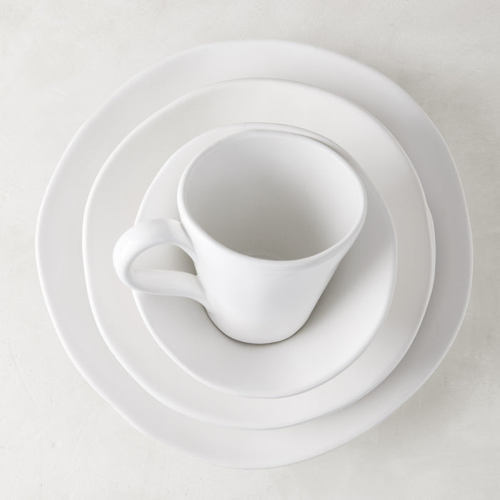 Organic Ceramic Salad Plate, creamy white, 9" diameter, with subtle organic edges and a matching cup.