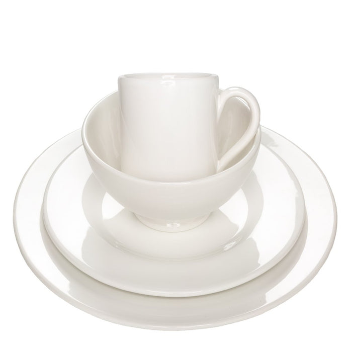 HG Original creamy white ceramic salad plate, bowl, and mug stack.