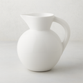 HG Original Large Round Ceramic Pitcher, creamy white, 9"W x 10"H, with a curved handle.