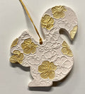 Ornament - Ceramic - White Squirrel with Gold Floral Design - Small