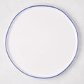 Pacific Blue-Rimmed Stoneware Dinner Plate, 11" diameter, with hand-painted irregular blue edge.