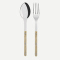 Paris Bistro 2-piece serving set with 10.25" stainless steel spoon and fork, light wood-grain acrylic handles.
