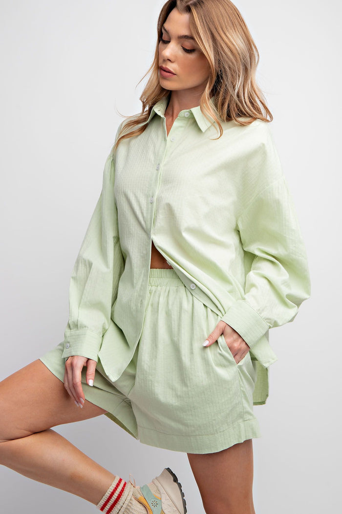 Party Started Green Button Down Top - Curvy