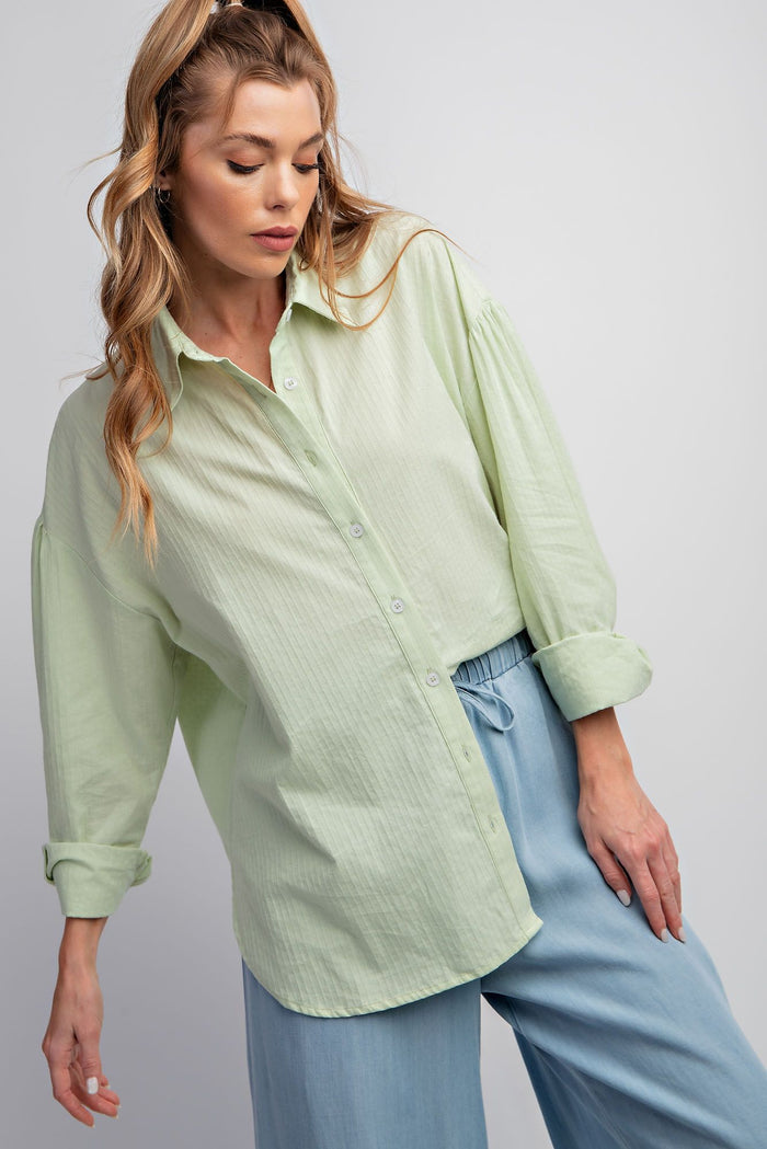 Party Started Green Button Down Top - Curvy