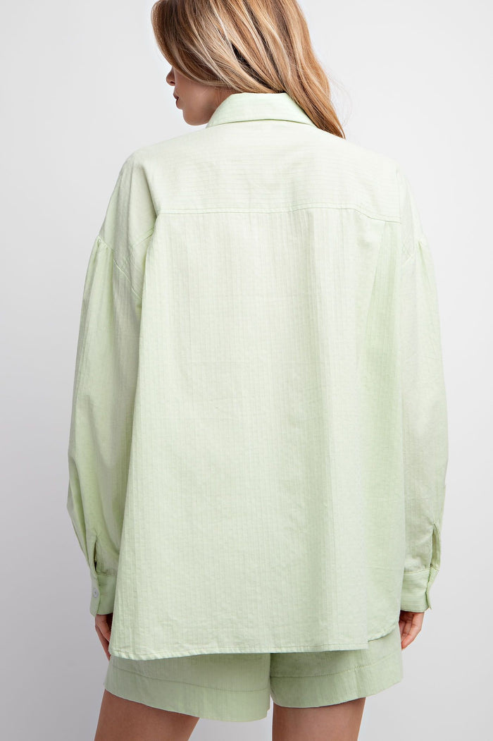 Party Started Green Button Down Top - Curvy