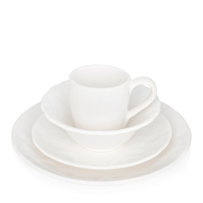 Pebble White ceramic soup bowl, 7" diameter, with matching plate and cup, on a white background.