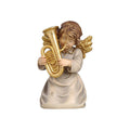 Kneeling Angel playing a tuba. His golden wings match the blue dress with small golden stars and a golden bow.