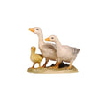 Hand-carved PEMA Kostner nativity group of geese with two adult geese walking forward and a gosling looking up.