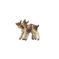 Hand-carved PEMA Kostner nativity pair of young goats standing closely together with heads inclined toward each other and wearing small bell collars, crafted in Val Gardena, Italy.