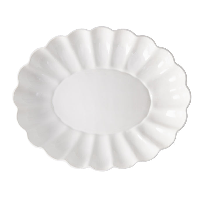 White Petal Large Oval Ceramic Serve Bowl, 18.5"L x 15"W, with scalloped edges.